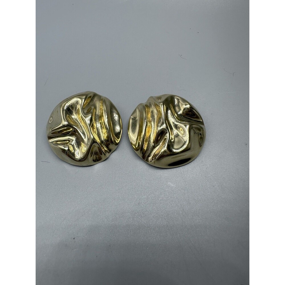 Vintage Gold Tone Large Les Bernard Sculptural Round Statement Clip Earrings